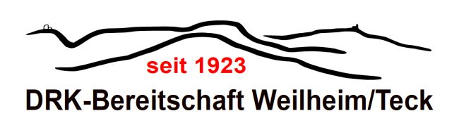 zu sehen ist das Jubiläumslogo auf dem ein Umriss des Albrandes ist und ein Text seit 1923 DRK-Bereitschaft Weilheim/Teck